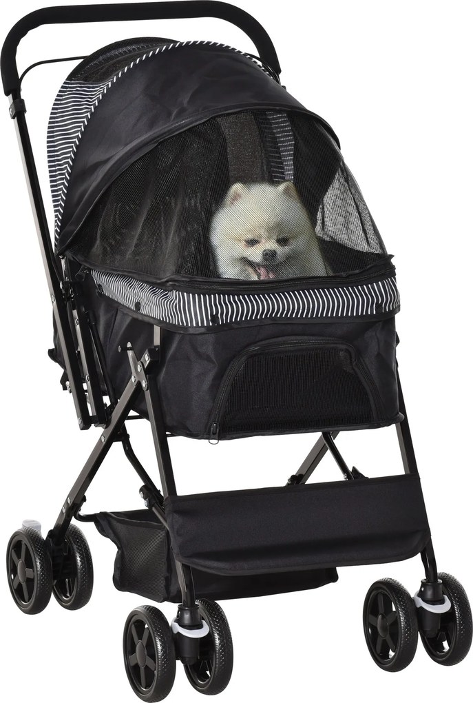 PawHut Kutya Buggys Kiskutyák és Macskák Számára Oxford Fekete 76,5 x 52 x 95 cm | Aosom