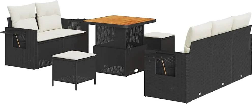 vidaXL Kerti Kanapé Szett párnával 8 pcs Fekete polirattan