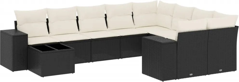 vidaXL 10 részes fekete polyrattan kerti ülőgarnitúra párnákkal