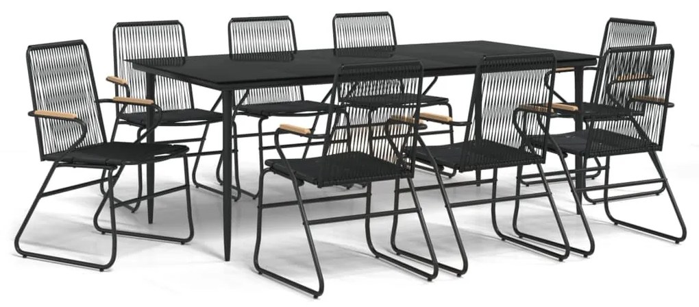 vidaXL 9 részes fekete PVC rattan kerti étkezőgarnitúra