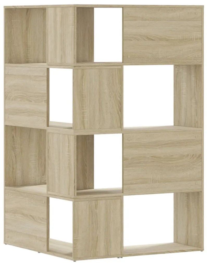 4 szintes sonoma tölgy szerelt fa sarok könyvespolc 85x85x140cm