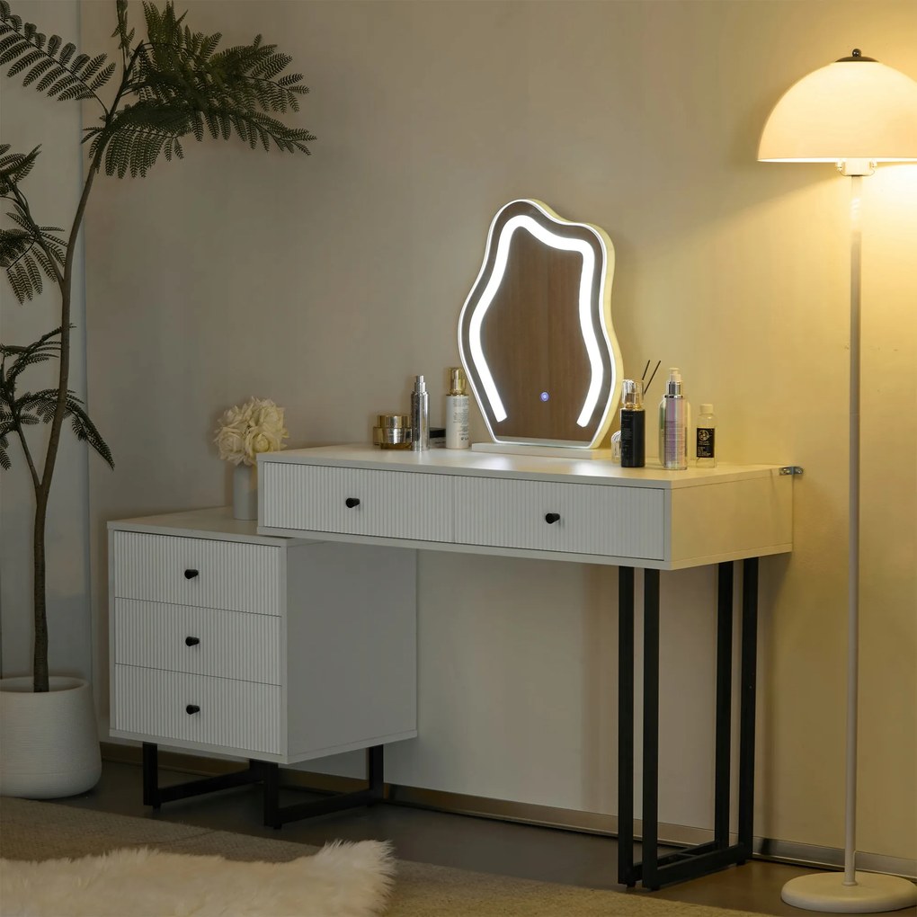 fésülködőasztal tükör világítással 3 színű LED-es összecsukható asztal 100x40x76