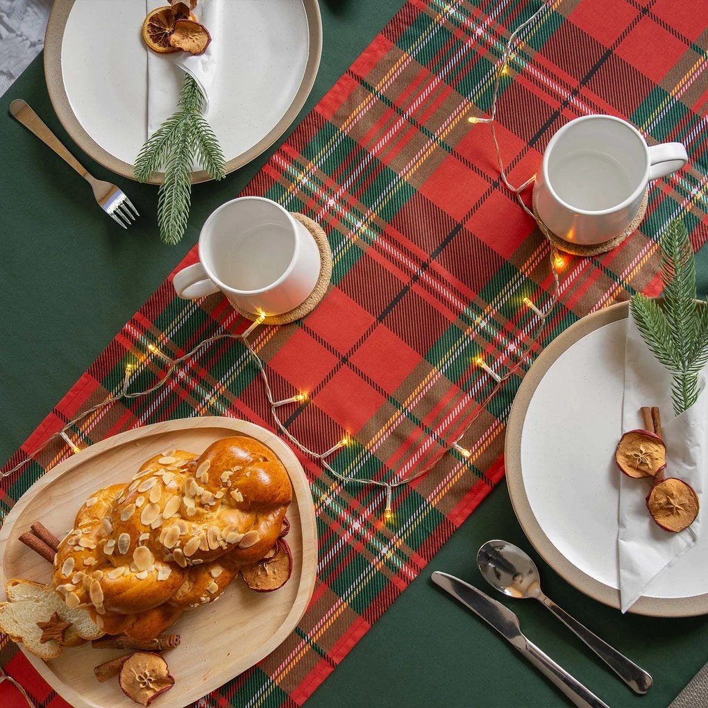 Goldea karácsonyi pamut asztali futó - piros kockás 35x140 cm