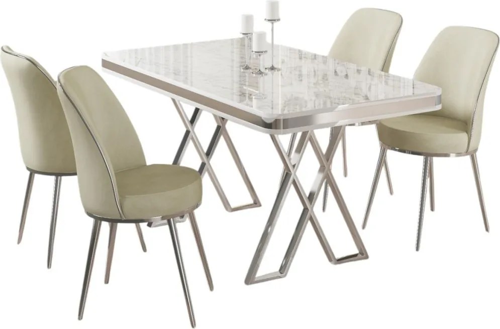 Vals étkezőgarnitúra, fehér-króm, 130 cm – TR240CHR2340