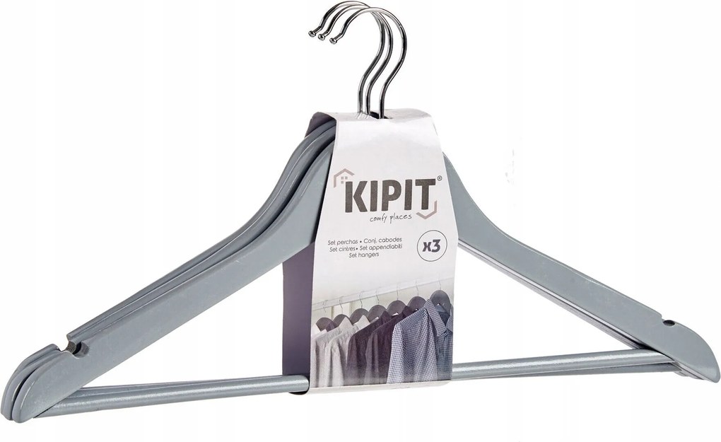 Fa ruhaakasztó, szürke, 3 db