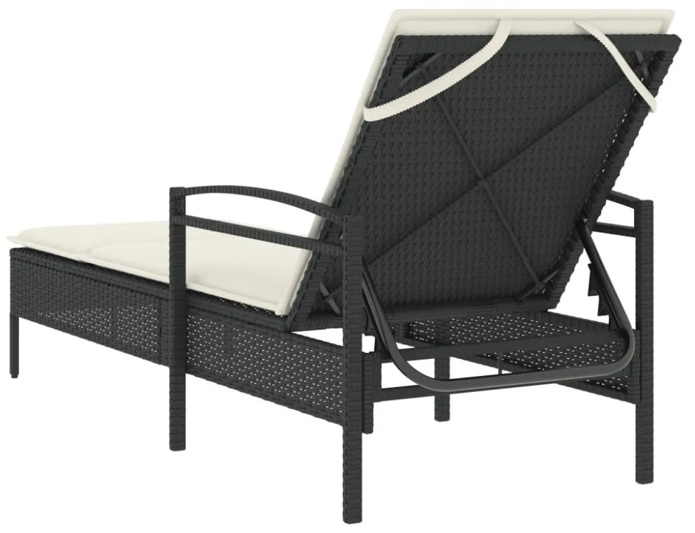 fekete polyrattan napozóágy párnával 63x200x81 cm