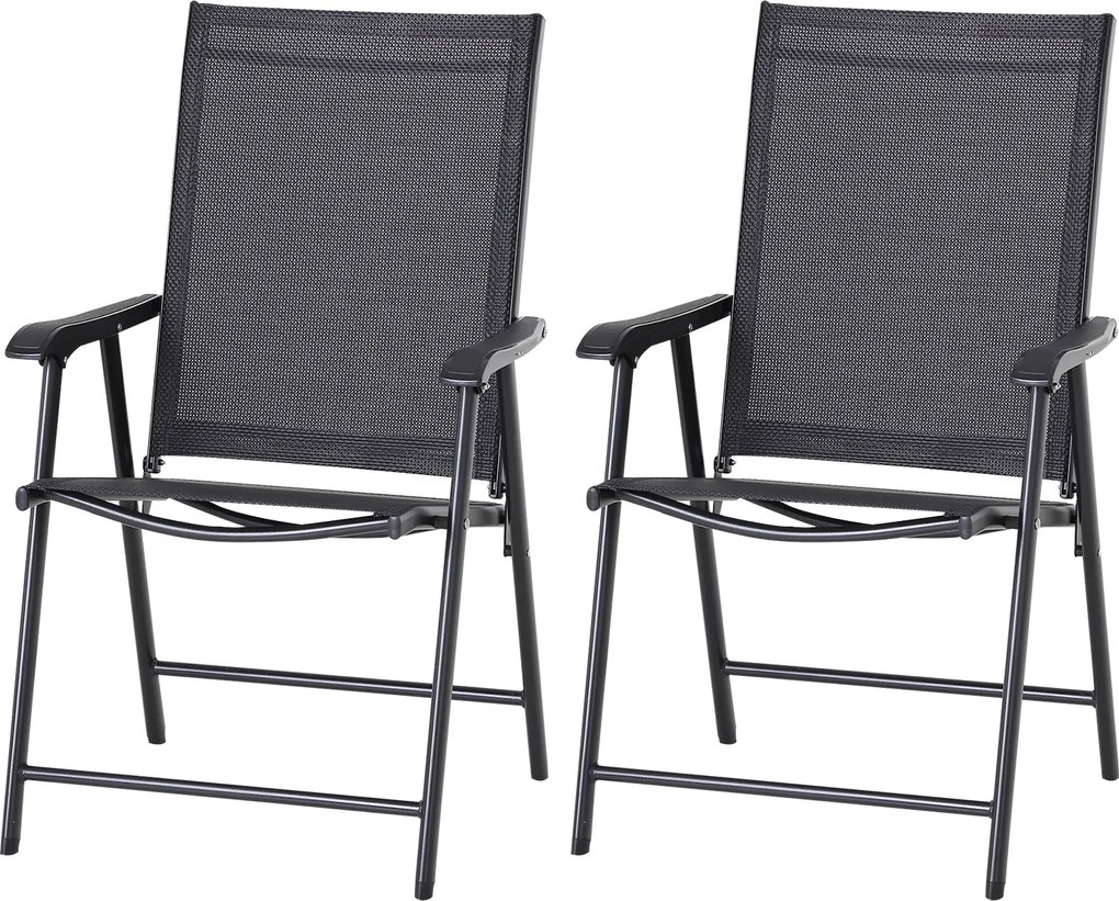 Outsunny Összecsukható Szék Karfával 2db-os Csomag Kemping Szék Horgász Szék Fém Fekete 58 x 64 x 94 cm | Aosom