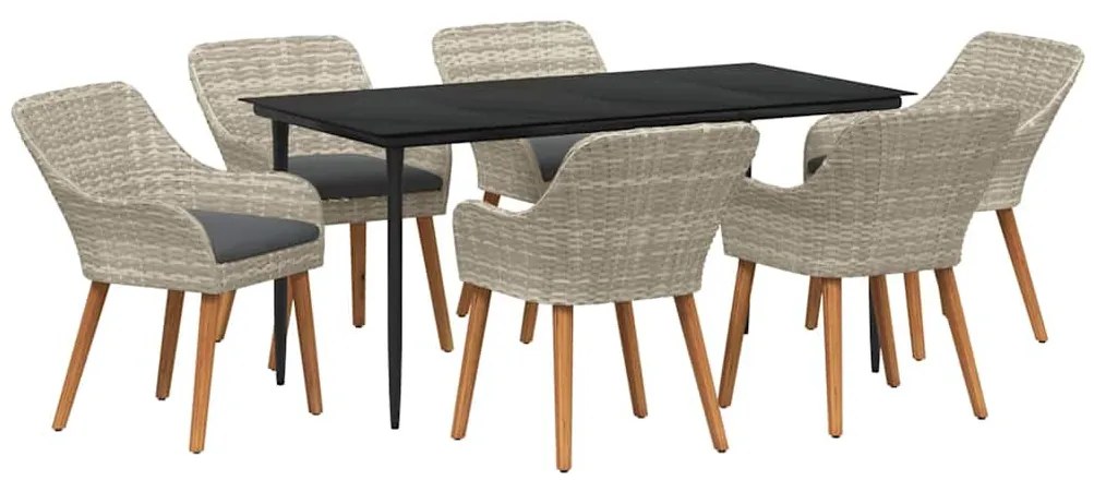 Étkezőgarnitúra 7 pcs Világosszürke Poli rattan