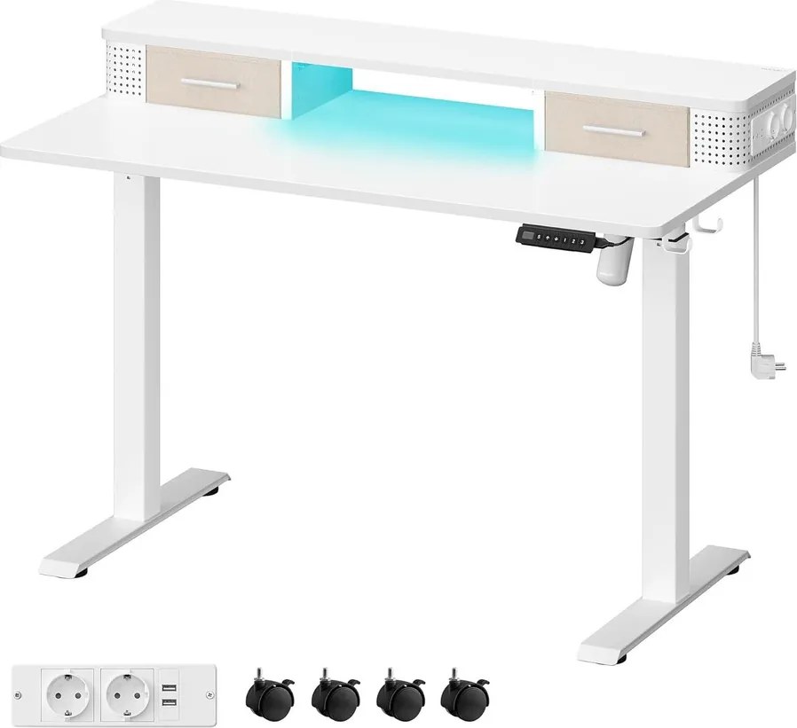 Állítható magasságú elektromos íróasztal LED világítással, 60 x 120 x (72-120) cm, fehér