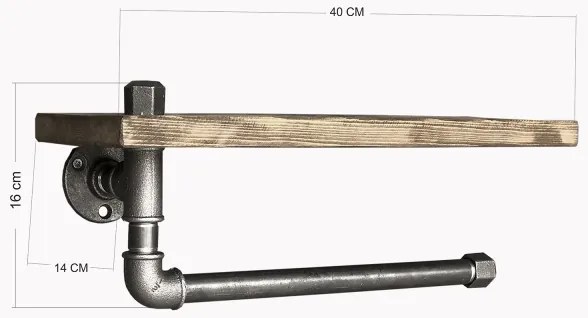 Fali polc törölközőtartóval BORURAF 16x40 cm fenyő/fekete