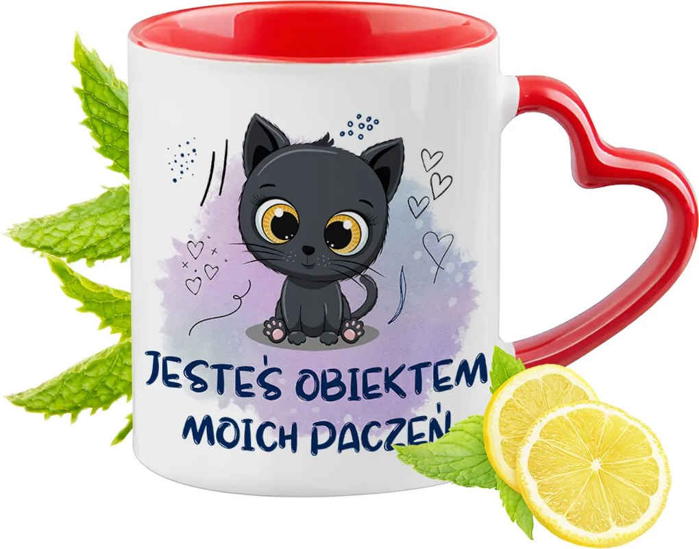 Cica Cicák Piros Bögre Szív Alakú Füllel Ajándék