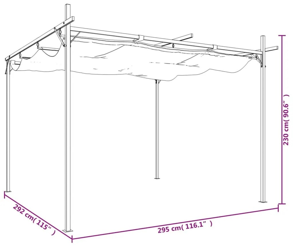 tópszínű pergola behúzható tetővel 295 x 292 x 230 cm