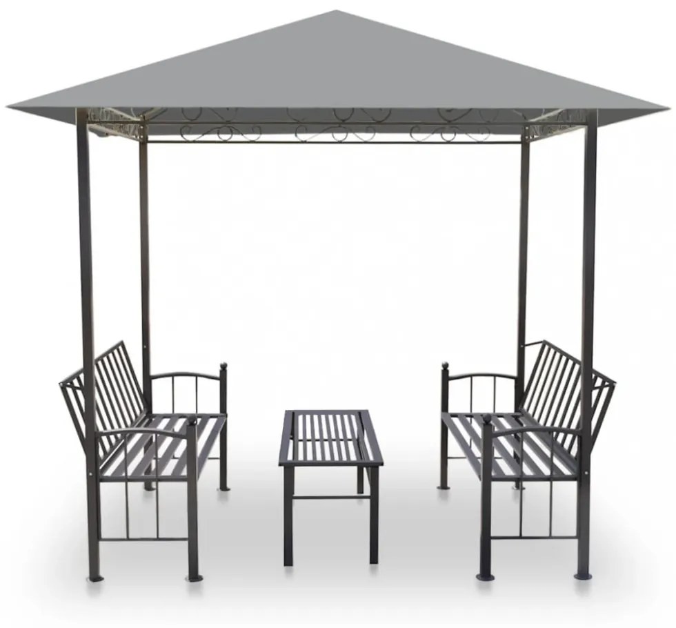 antracitszürke kerti pavilon asztallal és padokkal 2,5x1,5x2,4m