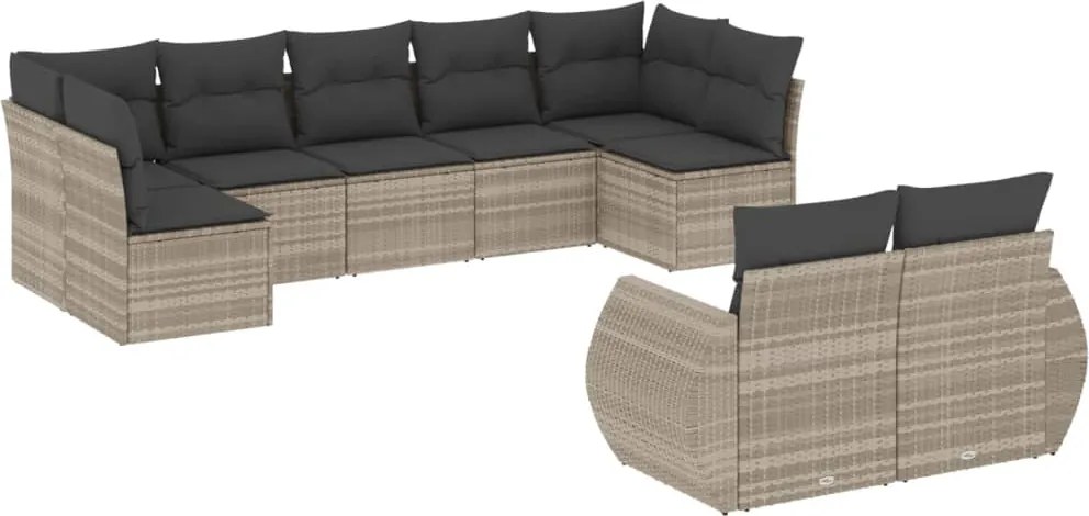 vidaXL 9 részes világosszürke polyrattan kerti ülőgarnitúra párnával