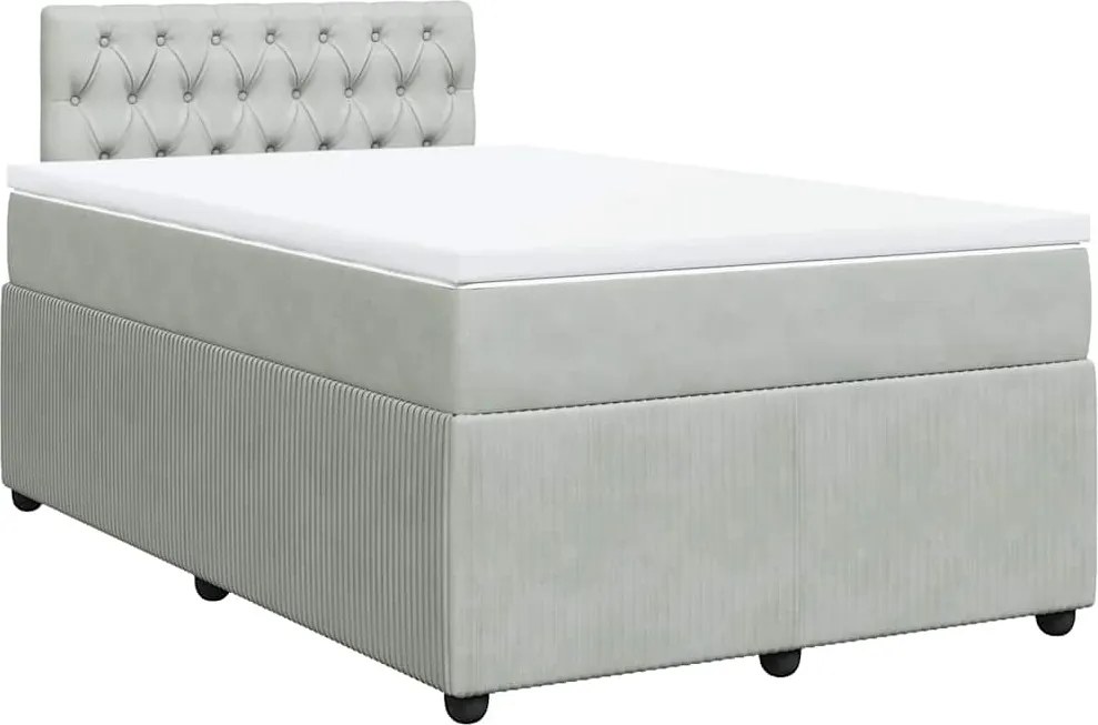 vidaXL világosszürke bársony rugós ágy matraccal 120 x 190 cm
