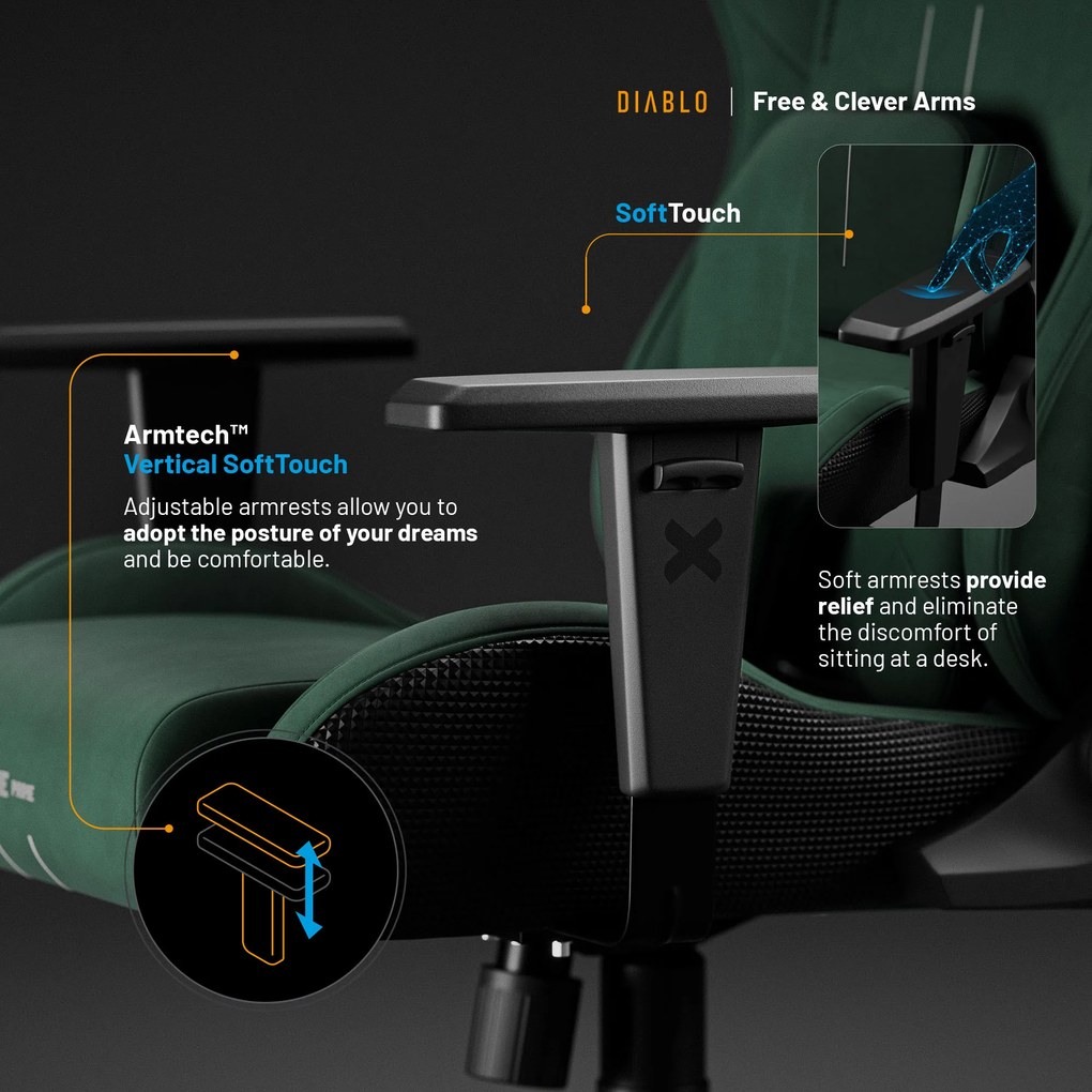 Gamer szék zöld Normal Size: Diablo X-One Prime Forest Green