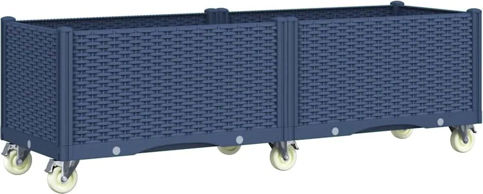 vidaXL kékszürke polipropilén rácsos kerekes ültetőláda 160 x 50 x 54 cm