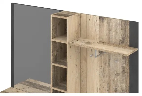 Előszobafal tükörrel KEVIN, barna/fekete