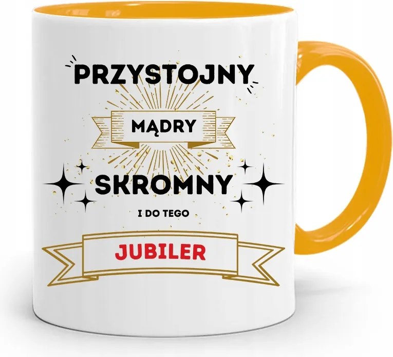 Ékszerésznek Bögre Sárga Jóképű Okos Szerény fényképes nyomtatással