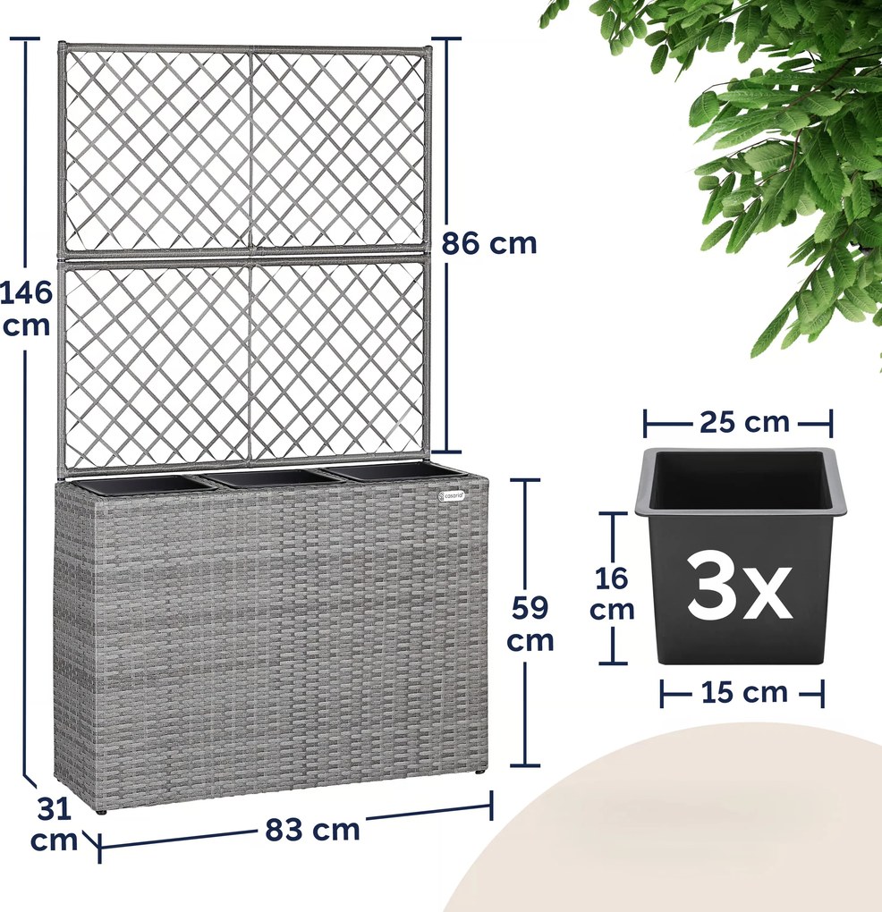 Casaria® Virágtartó boxszal és rácsozatttal - szürke