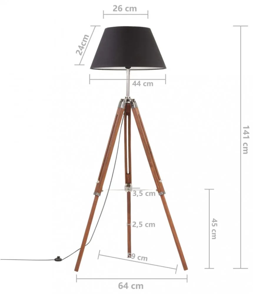 mézbarna-fekete háromlábú tömör tíkfa állólámpa 141 cm