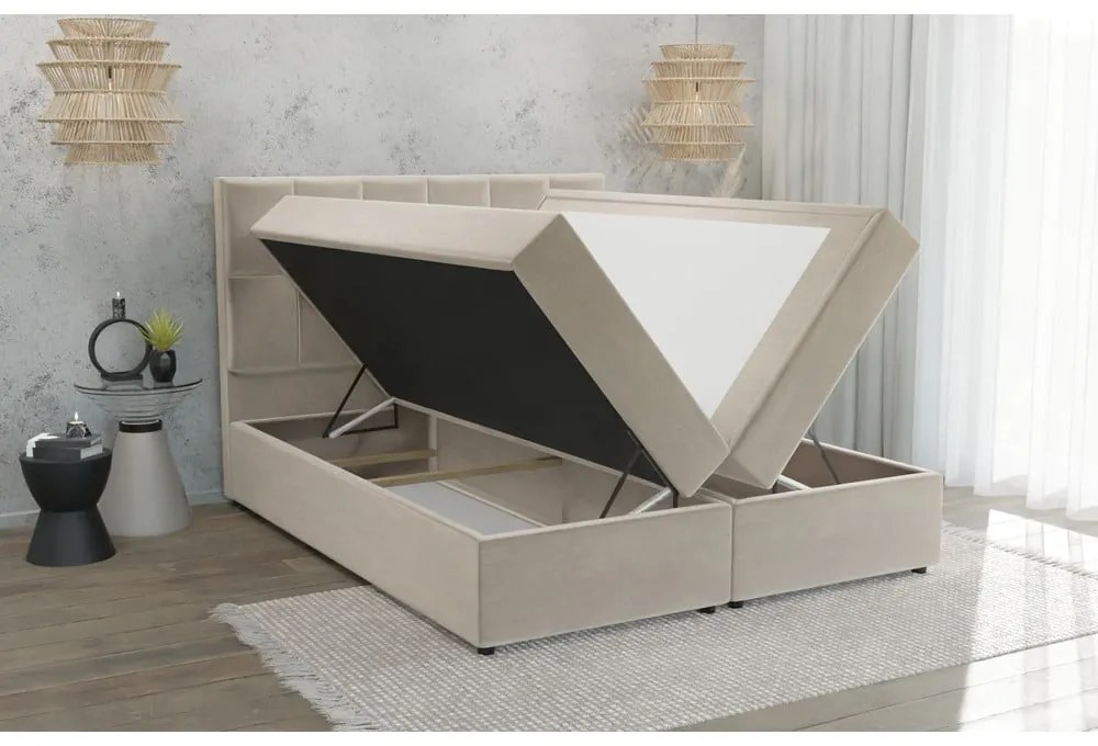 Bézs ágyneműtartós boxspring ágy 180x200 cm Flip – Ropez