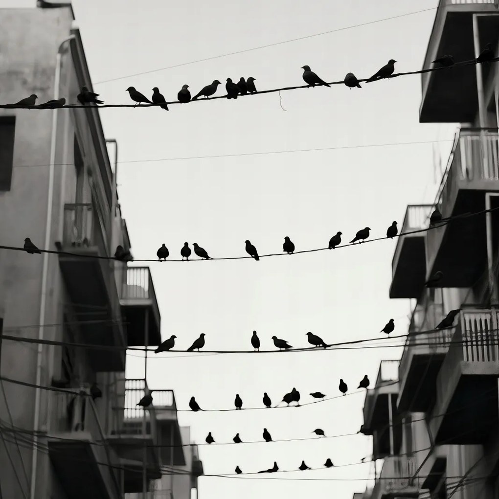 Poszter 40x40cm Városi motívum madarakkal