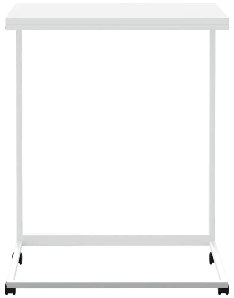Fehér szerelt fa kisasztal kerekekkel 55x35x70 cm