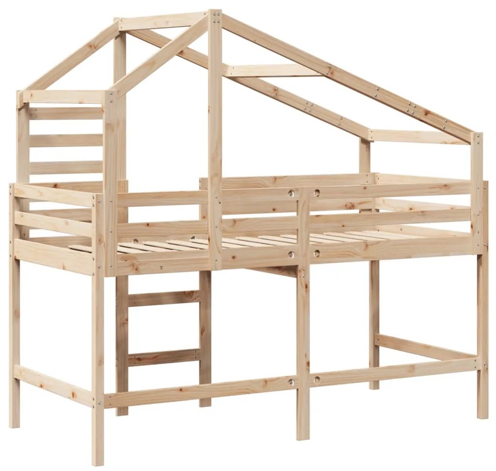 tömör fenyőfa galériaágy létrával és tetővel 90 x 200 cm