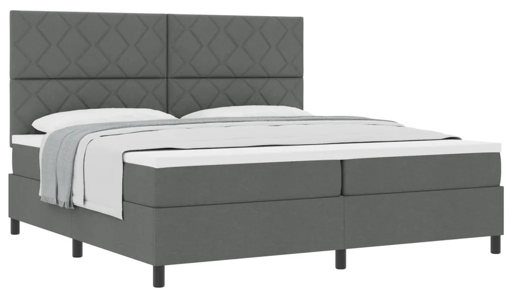 Boxspring Ágy Matraccal Sötét Szürke 200x200 cm Szövet