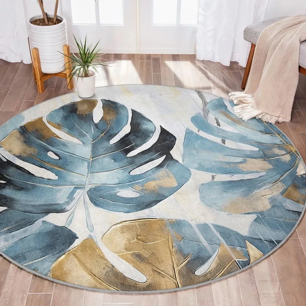 Kék mosható kerek szőnyeg ø 80 cm Golden Leaves – Mila Home