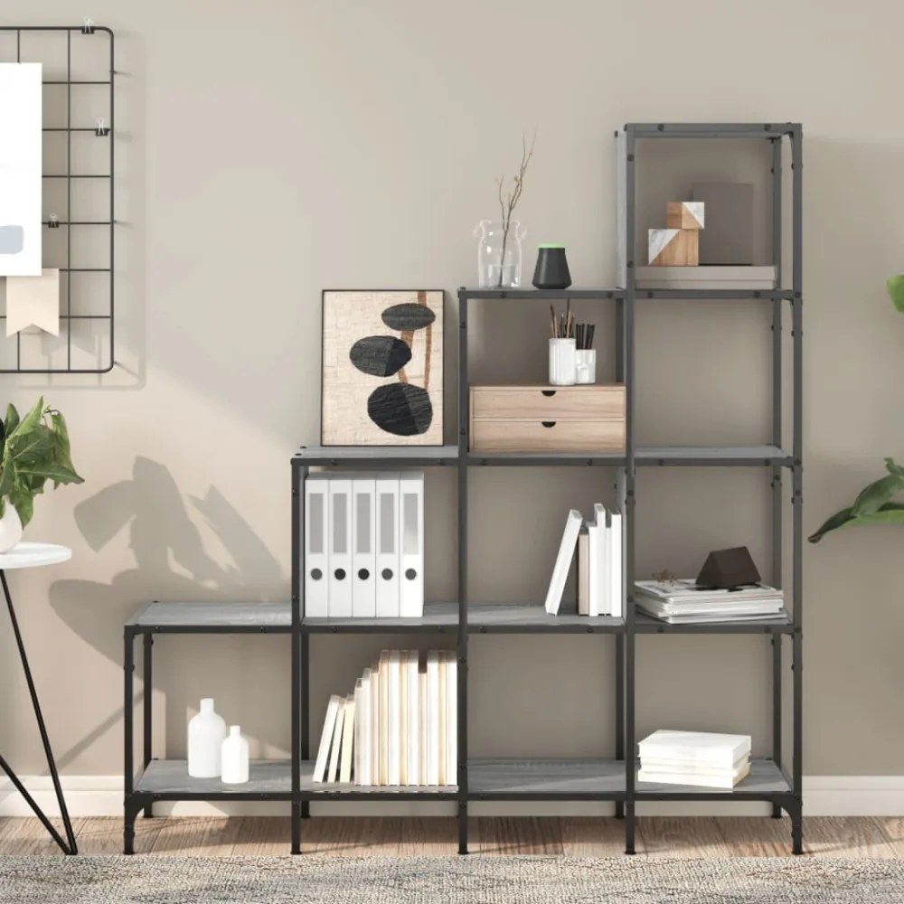 szürke sonoma szerelt fa és fém könyvszekrény 122 x 30 x 132 cm