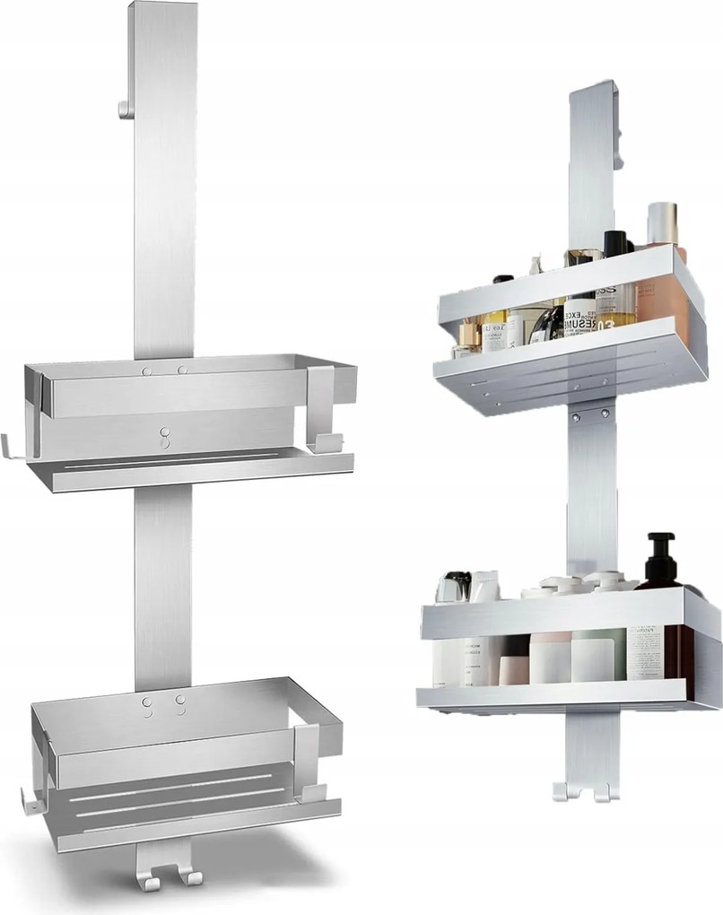 Rozsdamentes Acélból Készült Akasztós Zuhanypolc Fúrás Nélkül Az Üvegre