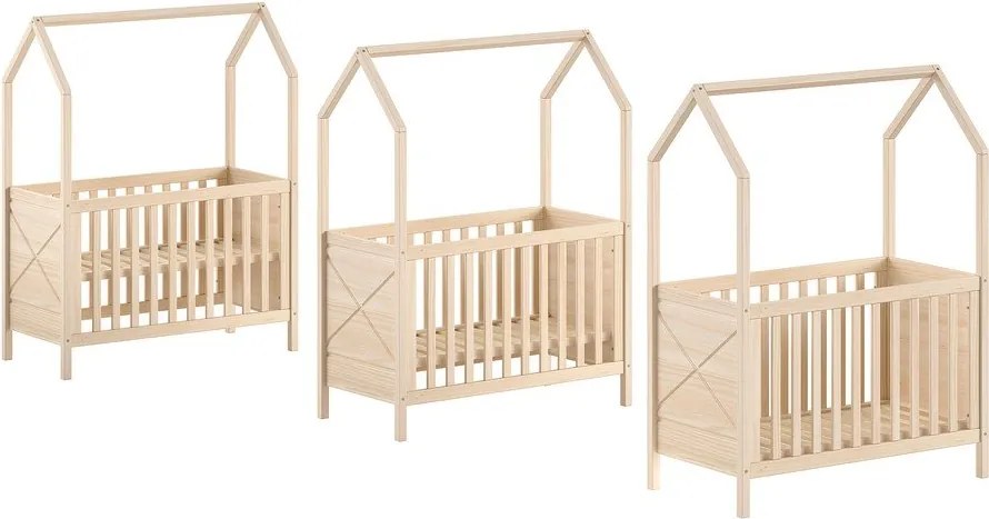 Natúr színű borovi fenyő babaágy állítható magassággal 60x120 cm Scott – Vipack