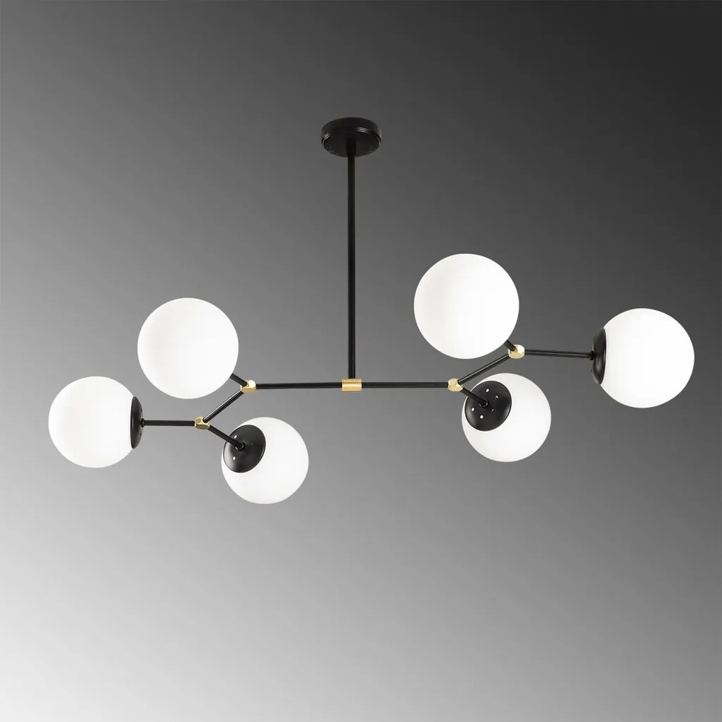 Damar 6321 fekete-fehér vas és üveg függőlámpa, 100 x 52 cm, 6 izzós