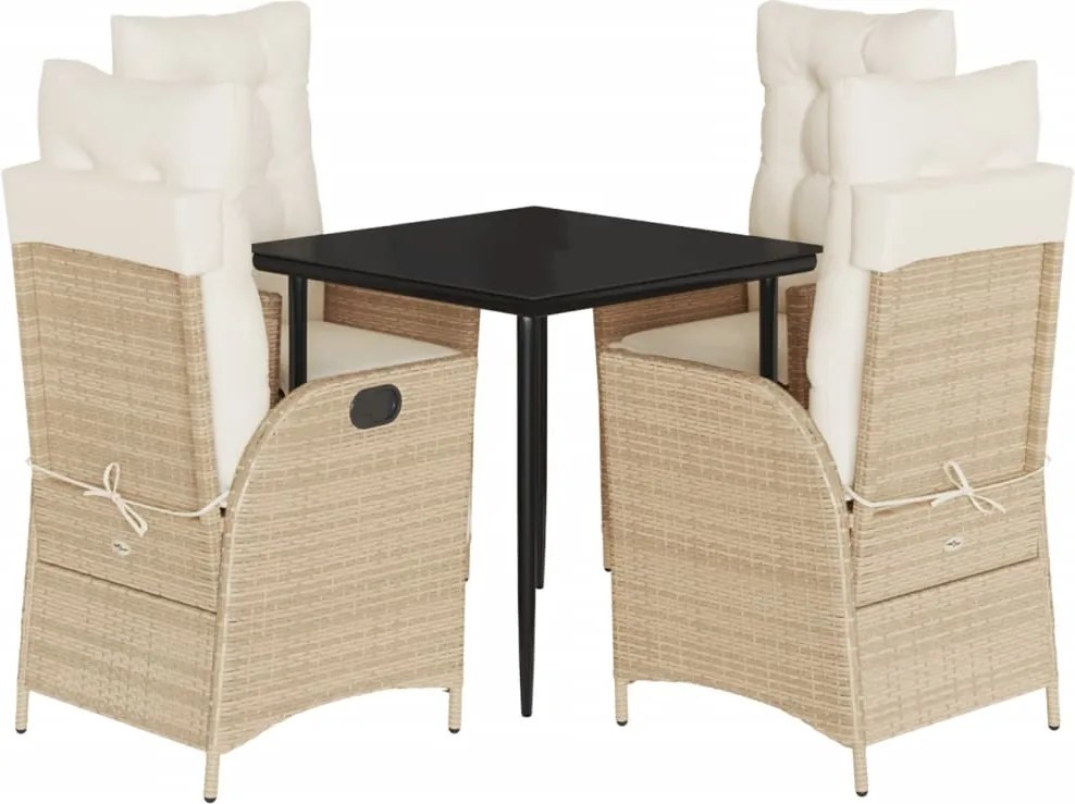 vidaXL 5 részes bézs polyrattan kerti étkezőgarnitúra párnákkal