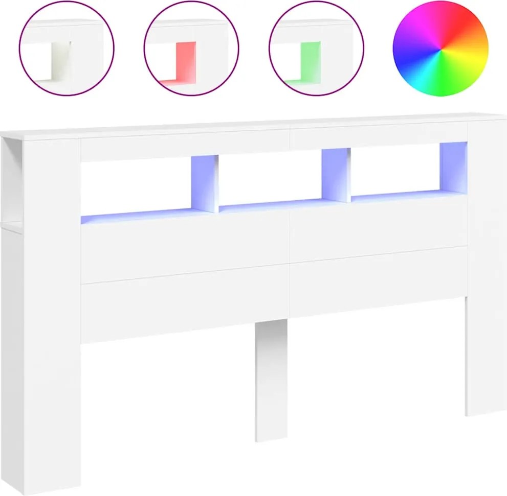 vidaXL fehér szerelt fa LED-es fejtámla 180x18,5x103,5 cm