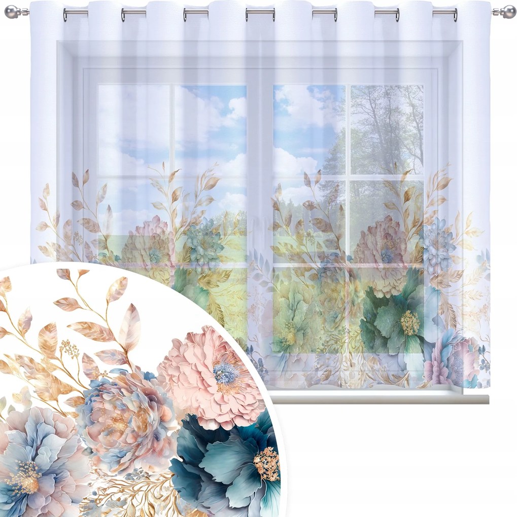 Függöny Kész 300x150 Fátyol Festett Virág Mintás 150