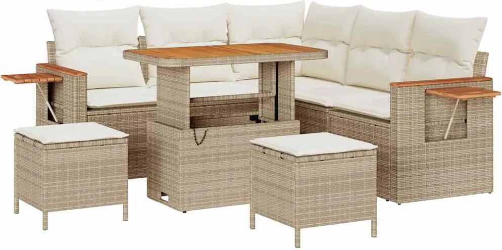 vidaXL Kerti Kanapé Szett párnával 9 pcs Beige és krém polirattan