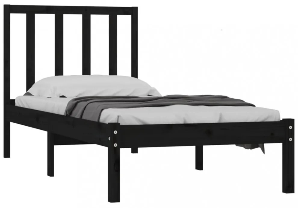 Small Single fekete tömör fenyőfa ágykeret 75 x 190 cm