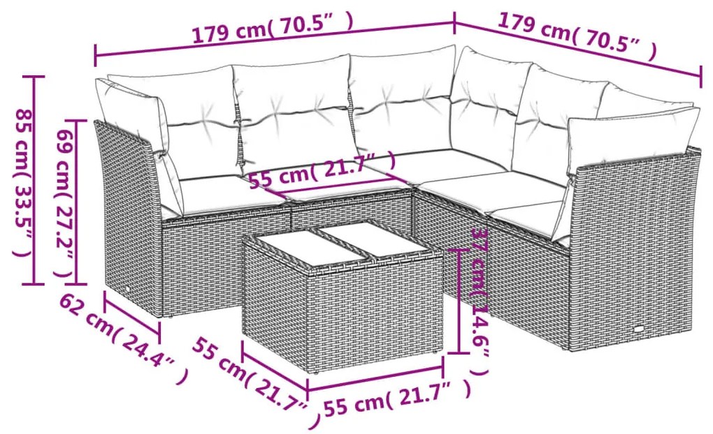 6 részes barna polyrattan kerti ülőgarnitúra párnával