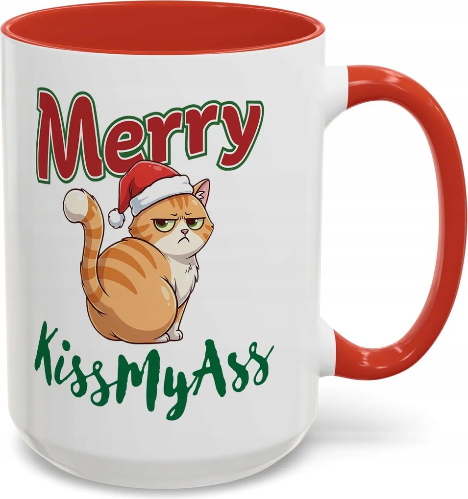 xxl bögre Merry KissMyAss felirattal ironikus karácsonyi macska humor ajándék