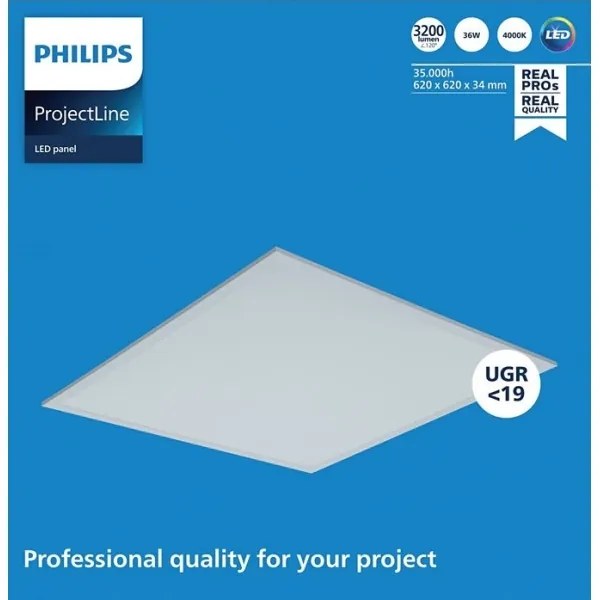 Philips - PROJECTLINE süllyesztett LED panel, 36 W, 230 V, 62 x 62 cm