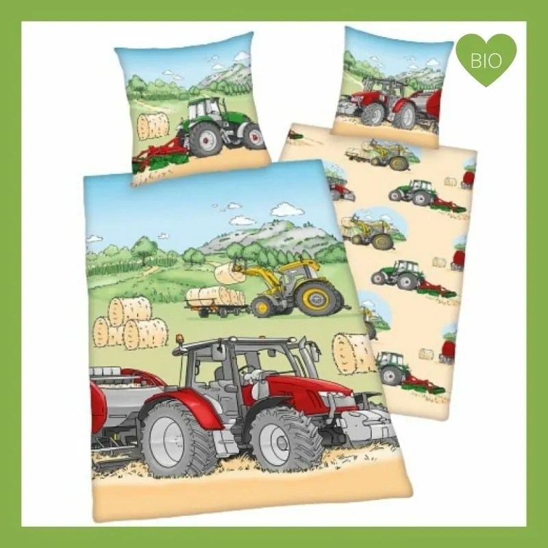 Traktoros 2 részes Biopamut Ovis Ágynemű-garnitúra 100x135+40x60 cm