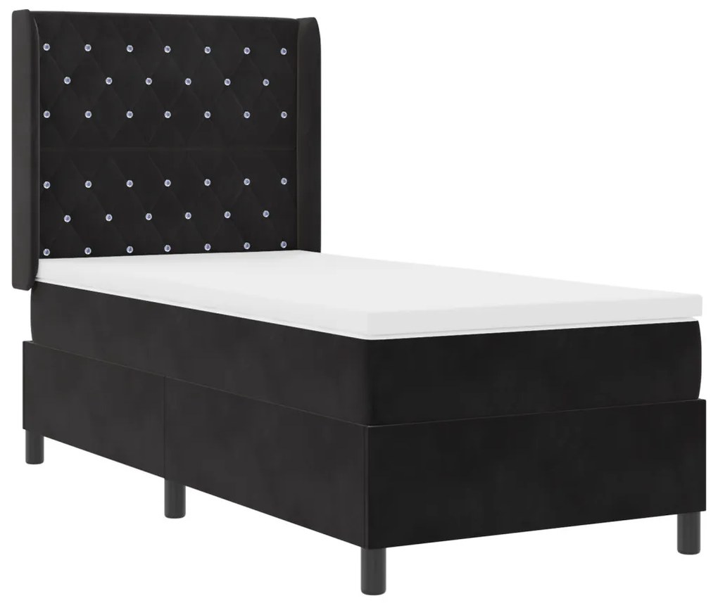 Boxspring Ágy Matrac és LED Fekete 100x200 cm Bársonyos