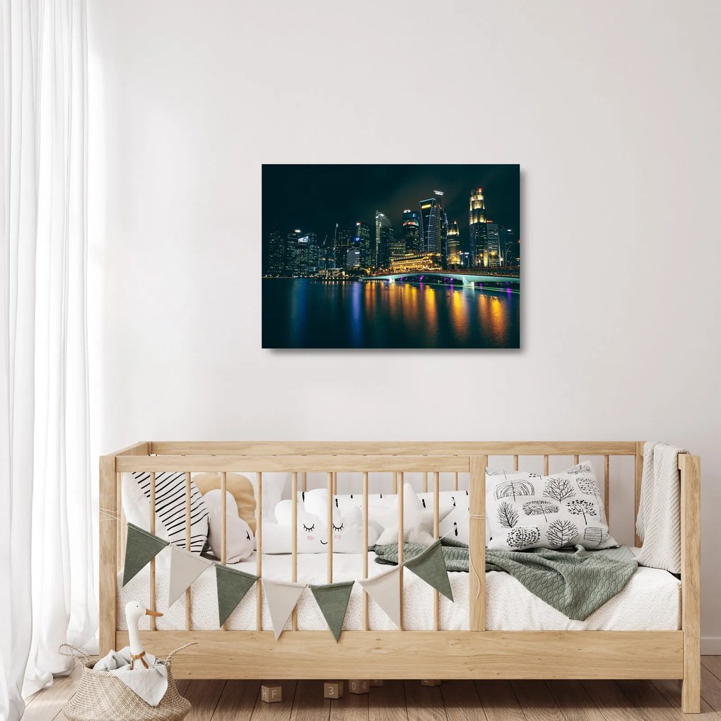 Egy kép az éjszakai Szingapúrról (üvegen) (70x50 cm)