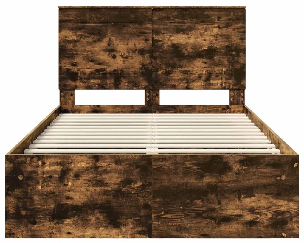 vidaXL Ágykeret fejtámlával Füstölt tölgy 120 x 200 cm Tömör fenyőfa