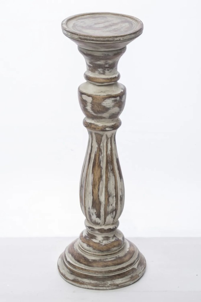 Provence koptatott barna-fehér műanyag gyertyatartó állvány 33x11x11cm