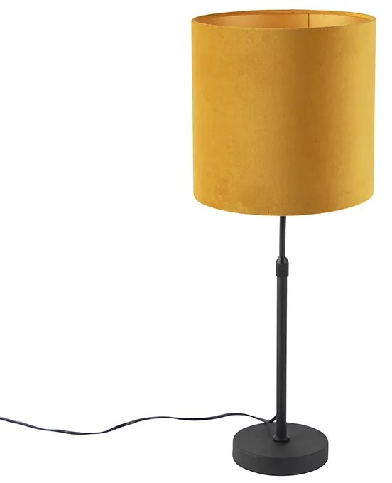Asztali lámpa fekete sárga bársony árnyékolóval, aranyozott 25 cm - Parte