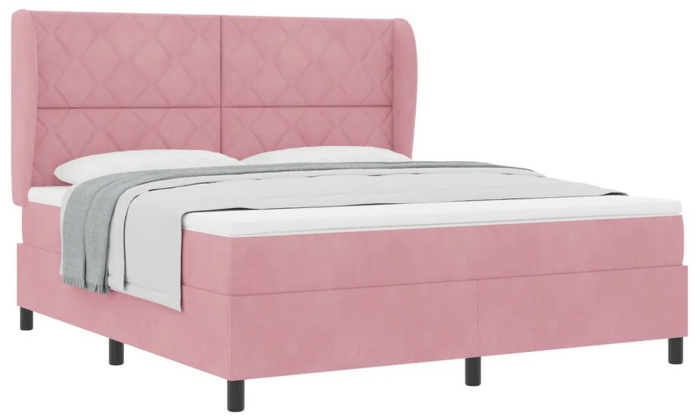 Boxspring Ágy Mattal Rózsaszín 180x200 cm Bársony